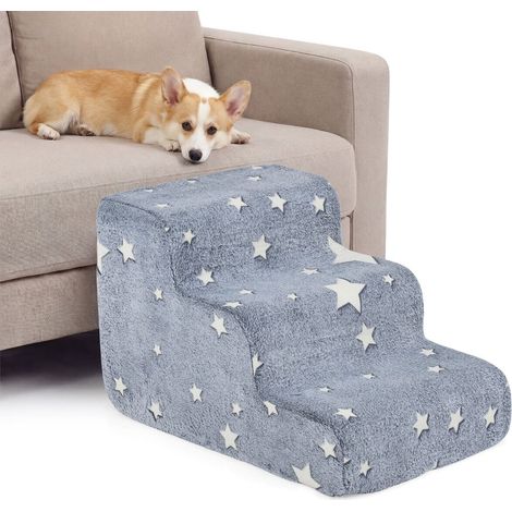 3/4-tier Foam Dog Stairs with Non-Slip Bottom and Washable Flannel Cover-Grey-3-Tier (1/5)