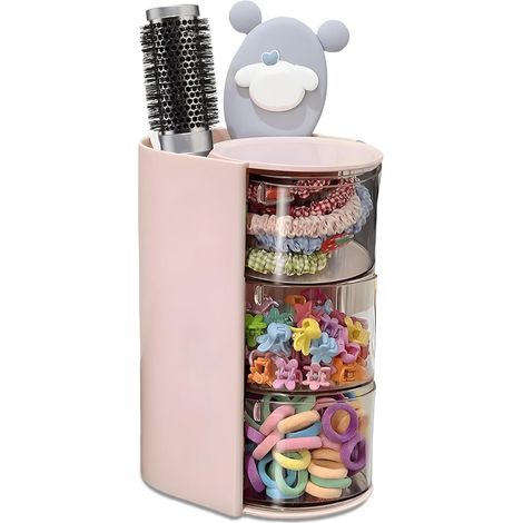 Organisateur D'accessoires Pour Cheveux, Transparent En Plastique Rotatif À 180 ° Pour Bandeau Chouchou À Cheveux, Support De Rangement Pour Brosses À Cheveux Cosmétiques Fournitures (Rose 3 Couches) (1/5)