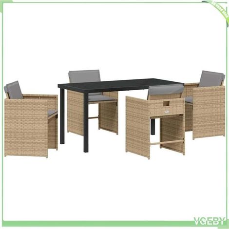 Ensemble de salle à manger jardin - FAFEICY - 3379997 - Beige - Polyrotin anti-UV - Table verre trempé (1/5)