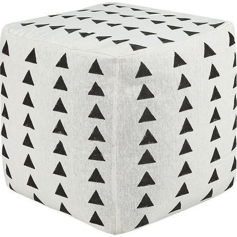 Pouf quadrato in cotone decorativo e rimovibile fatto a mano con motivi geometrici bianco e nero Tarodi