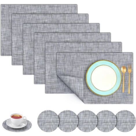 Bardusch-Lot de 6 sets table verre PVC 45x30 cm, lavables résistants chaleur, coloris noir et gris, usage quotidien (1/5)
