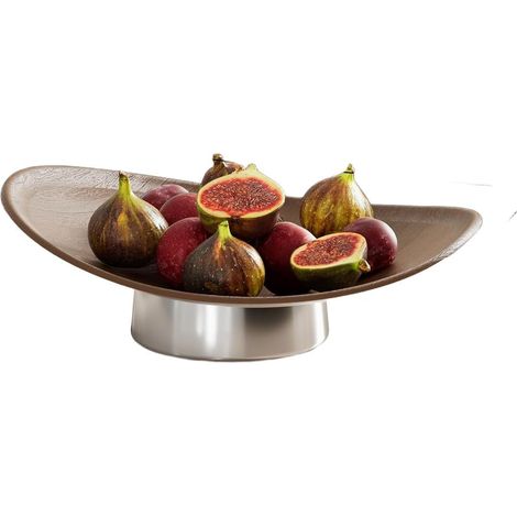 Plateau à fruits effet bois pour collations, noix, décoration moderne pour centre de table, salon, 29 cm (marron) (1/5)