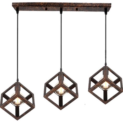 Lustre Creative Cube Plafonnier Antique À 3 Lumières Suspension Luminaire Rétro En Métal, Pour Bureau, Chambre À Coucher, Cuisine, Bar, E27