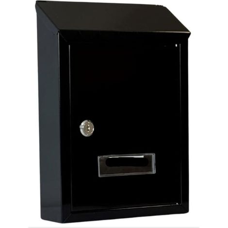 2 clés (Noir) Boîte aux lettres 21 x 6 x 30 h, porte lettres en tôle peinte avec toit, auvent supérieur arrière, boîte aux lettres d'extérieur avec serrure à cylindre (1/5)