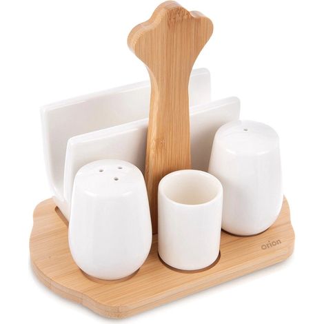 Porcelain Spice Set with Bamboo Stand - 5 Pieces (1/5)