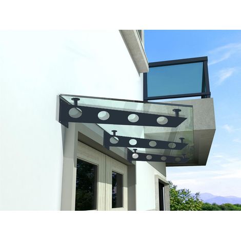 BuyLando (3S) 200x90 cm Klarglas Glasvordach inkl. Edelstahlhalter in RAL 7016