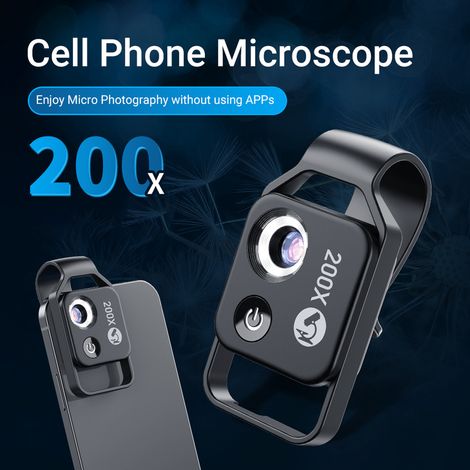 Microscope portable 200X universel pour téléphone portable avec 6 LED, 2 niveaux de luminosité réglables, sans application requise, multifonctionnel, CPL, pour enfants, étudiants, études, tests dans l (1/5)