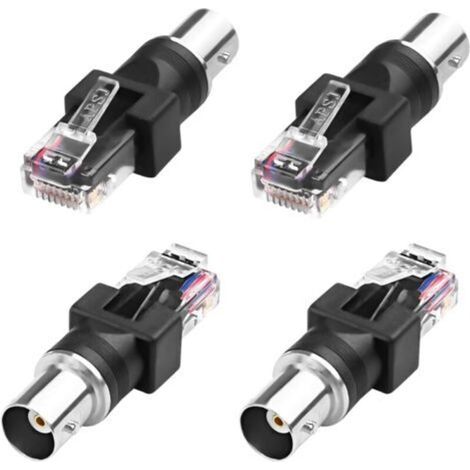Lot de 4 adaptateurs BNC vers RJ45 Ethernet, BNC femelle vers RJ45 mâle RJ45 coaxial droit pour appareils informatiques (1/5)