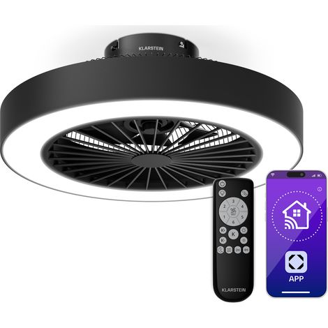Klarstein ZenBreeze Ventilateur Plafond avec Lumière & Télécommande – LED 32W, 6 Vitesses, Silencieux 40dB, Smart App, 3 Couleurs, 48cm, Pour 15m², Black