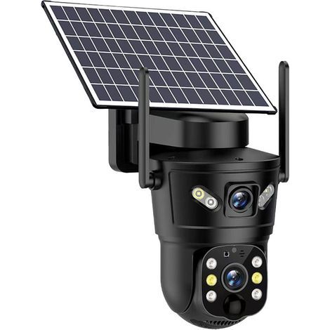 Solarüberwachungskamera QY10 WiFi V380 - PTZ-IP-Kamera 2,5" Doppelobjektiv Niedriger Stromverbrauch - Farbige Nachtsicht 30m, Bidirektionales Audio, Menschenerkennung & Alarm, IP65-Wasserdicht (1/2)
