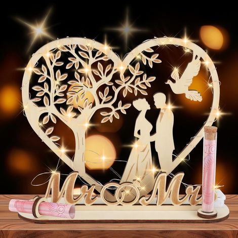 Elegante Hochzeitsgeschenkbox aus Holz mit LED-Beleuchtung, perfektes Hochzeitsgeschenk für Braut und Bräutigam, personalisierbare Spardose für Geldgeschenke, einzigartige Hochzeitsdekoration (1/5)