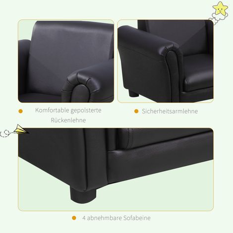 Fauteuil enfant avec repose-pieds, canapé pour petit, mini-canapé bébé de 18 mois à 3 ans, meuble enfant en bois noir, 54 x 42 x 41 cm