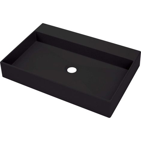 Vasque à poser en granit avec base pour robinetterie finition noire 40x60 cm - Sofyro (1/2)
