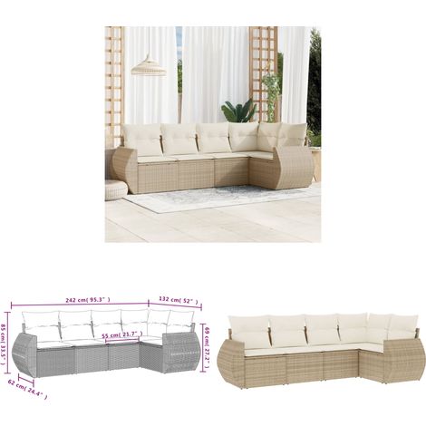 5-tlg. Garten-Sofagarnitur mit Kissen Beige Poly Rattan - Gartenmöbel Set - PE-Rattan Möbel - Outdoor Lounge - Gartenlounge - Esstischgarnitur - Home & Living (1/3)