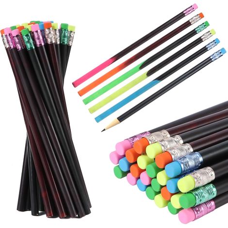 Lápices de madera que cambian de color, 30 unidades, lápices de colores HB con goma de borrar, ideales para niños, fiestas, bolsas de regalos y como regalo de cumpleaños perfecto. (1/5)