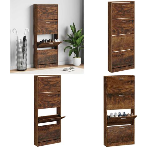Schuhschrank Räuchereiche 59x17x150 cm Holzwerkstoff - Schuhschrank - Holzwerkstoff - Schulaufbewahrung - Garderobe - Wohnraumorganisation - Home & Living