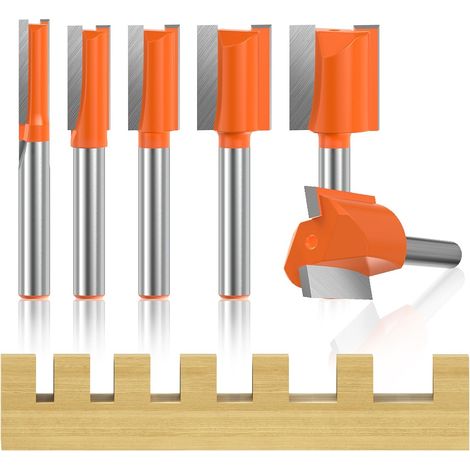 Set of 6 Straight Router Bits - 6mm Shank Cutting Diameter 6-8-10-12-16-20mm Cutting Depth 20mm Carbide Tipped for Grooving and Woodworking (1/5)