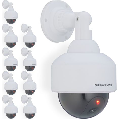 10x Telecamera Finta di Sorveglianza, Dummy Camera, LED Lampeggiante, HxLxP: 23,5x12,5x14 cm, Deterrente, Bianco (1/5)