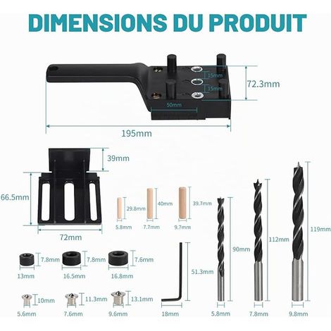 Adjustable Drilling Guide Drilling Jig Hinge Pocket Hole Jig 6/8/10 mm Drill Joinery Guide Stud Guide Carpentry Guide Hole Positioner Straight Black (1/3)