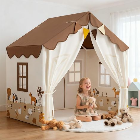 Tente de Jeu pour Enfants avec guirlandes et Tapis Moelleux, Tente de Jeu d'intérieur, cabane et lit-Tente, Coin Douillet pour Les garçons et Les Filles à partir de 3 Ans, Beige (1/5)