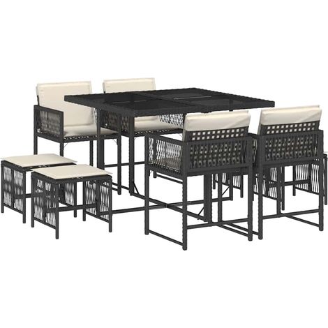 Maison Exclusive - Set de comedor de jardín 9 pzas y cojines ratá (1/5)