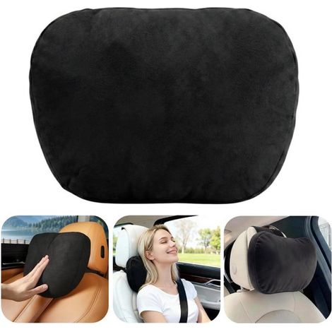 Coussin de nuque pour voiture 30 x 20 cm - repose-tête et coussin d'assise réglable, noir (1/5)