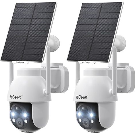 2K Camera Surveillance WiFi Exterieure sans Fil - 360° PTZ Camera Exterieur sans Fil Solaire Vision Nocturne Couleur, Détection Humaine PIR, Audio Bidirectionnel, IP66, C2 (Blanc-2) (1/5)