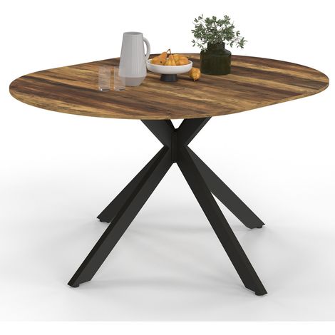 Idmarket – Table à manger extensible ronde 4-8 personnes – Pied araignée noir – Plateau bois foncé HAWKINS 110-150 cm – Design industriel moderne (1/5)