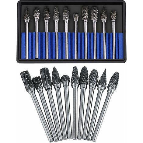set De Limes Rotatives Bavures En Carbure Acier Au Tungstne 10 Pices, Diamtre De La Tte 3 Mm Pour La Coupe Des Bavures, Tige 6 Mm Pour Le Perage, (1/5)