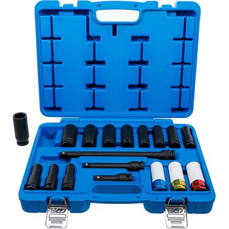 BGS Llave de impacto y juego de vasos protectores de impacto hexagonal cuadrado interior 12,5 mm (1/2") SW 10 - 24 mm 18 piezas - 5202 (1/5)
