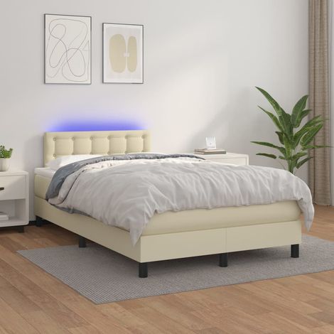 Boxspringbett mit Matratze & LED Creme 120x200 cm Kunstleder