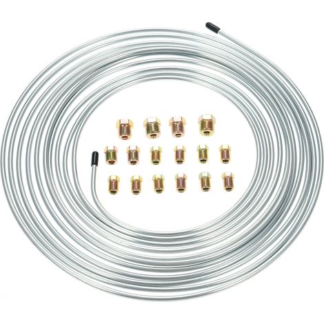 Ortviai Kit de Tuyau de Frein Hydraulique 7,62 m (25 pi) en Cuivre Argenté avec 16 Raccords 3/16" (1/4)