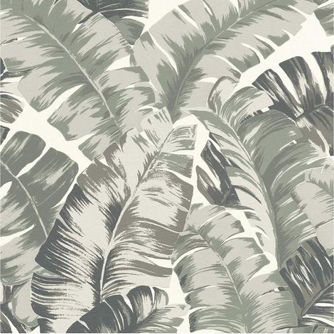 Tropical Palm Leaf Wallpaper Sage Green White Textured Paste The Wall Vinyl (1/4)