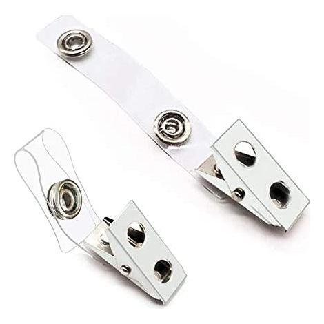Badge Clip - Métallique - Sangle PVC Transparente - Pour Carte d'Identité et Badge Professionnel - Lot de 100 Pièces (1/5)