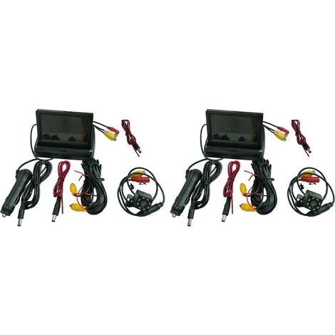 2 caméras de recul avec écran LCD 4,3 pouces pour voiture et fourgonnette, système de vision nocturne et de stationnement vidéo. (1/5)