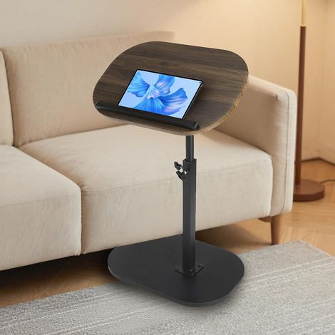 Table d'appoint pour canapé, plateau TV inclinable à 90°, hauteur réglable, pivotant à 360°, table d'appoint en forme de C pour petits espaces, table de chevet, salle de bain, salon (noyer (1/5)