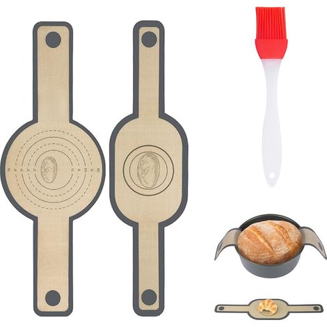 Lot de 2 tapis de cuisson en silicone avec 1 pinceau à épices pour four, réutilisable, en silicone, avec longues poignées, tapis de cuisson anti-adhésif pour pot à pain, pâte, four (1/5)