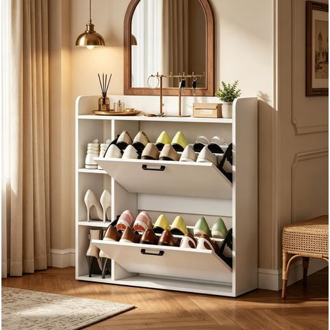 Mobile portascarpe bianco 15 paia 83 x 24 x 90,5 cm con 2 ribalte DESVIAE (1/5)