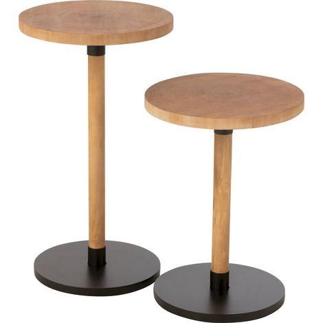 Table gigogne bois naturel et noir design moderne salon - Bois naturel et noir mat (1/4)