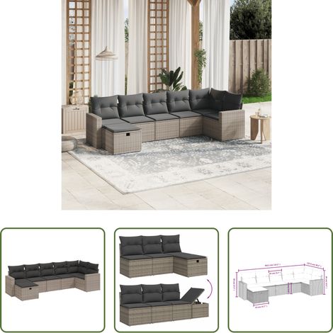 vidaXL Canapé en résine - Salon de jardin avec coussins 7 pcs gris résine tressée (1/5)