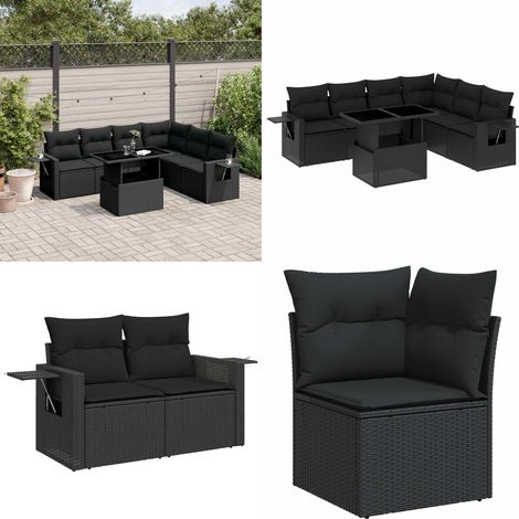 7-tlg. Garten-Sofagarnitur mit Kissen Schwarz Poly Rattan - Gartenmöbel Set - Esszimmergarnitur - Outdoor Möbel - Lounge Garnitur - Rattan Gartenmöbel - Home & Living (1/5)