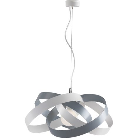 Lampadario moderno sospensione in ferro Bianco e Grigio una luce cm 54x h25 (1/4)