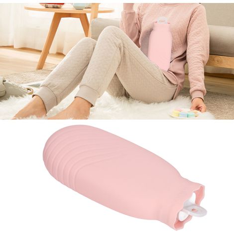 [Bouillotte d'eau chaude] [550ml] [Silicone] [Bouillotte d'eau chaude imperméable explosion-proof avec couverture tricotée] [Couleur rose] (1/5)