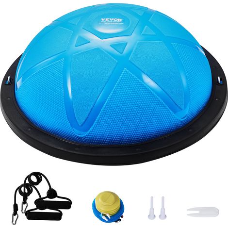 Demi-ballon d’Exercice 58 cm, Ballon d'Équilibre Capacité 300 kg, Station d'Équilibre avec Bande de Résistance et Pompe à Pied, Entraînement Complet du Corps, pour Domicile, Gym, Yoga, Bleu (1/5)