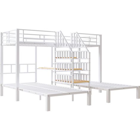 Kinder-Etagenbett 90 x 200 cm Weiß Metall MDF, 3 Betten, mit Schreibtisch und Regal (1/5)