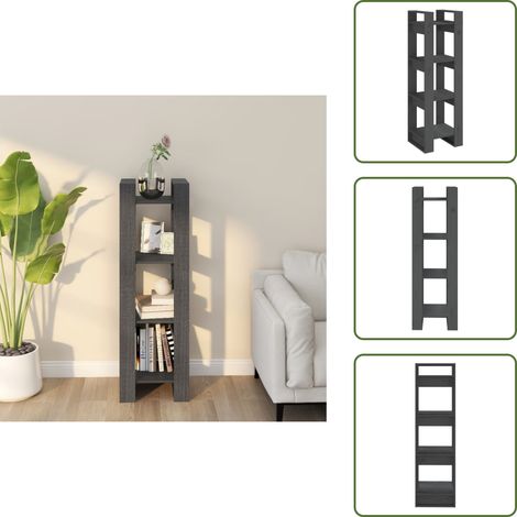Bibliothèque/Séparateur de pièce Gris 41x35x125 cm Pin solide - Bibliothèque - Bibliothèque En Bois - Meuble De Rangement - Séparateur De Pièces - Étagère (1/5)