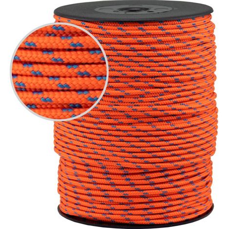 Drisse fluo 3mm 100m - BLEU ORANGE, nylon haute ténacité, 1200-1400 kg