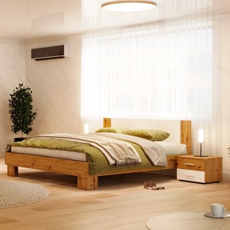 Struttura letto matrimoniale Meria 180 cm. con comodini integrati bianco e rovere