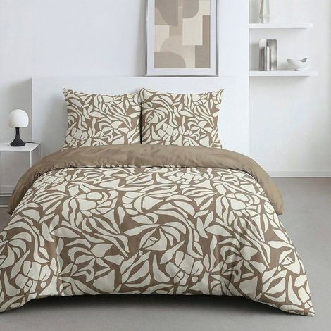 Set di Biancheria da Letto - 260 x 240 cm - Cotone Stampato Foglie Tortora - TODAY SUNSHINE (1/4)