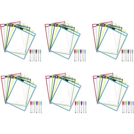 Pochettes EffaçAbles à Sec RéUtilisables, Paquet de 36 Pochettes EffaçAbles à Sec RéUtilisables, Protecteur de Feuille de Couleurs Assorties, Pochettes EffaçAbles à Sec (1/5)